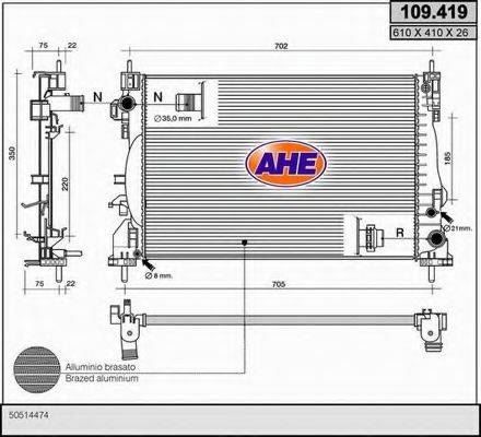 AHE 109419 Радіатор, охолодження двигуна