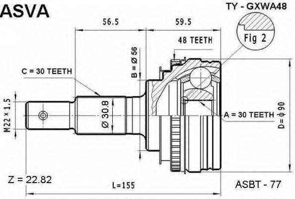 ASVA TYGXWA48 Шарнірний комплект, приводний вал