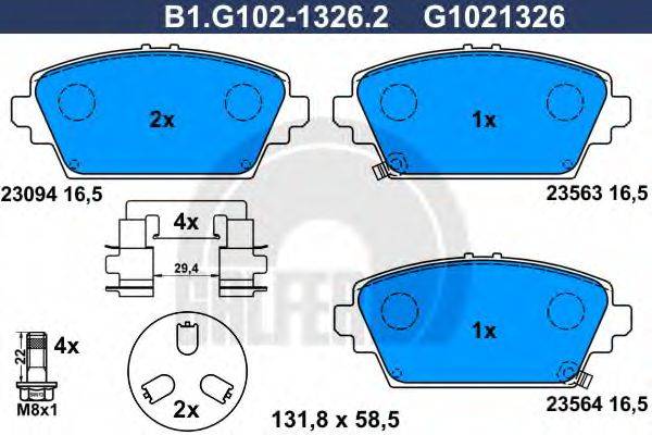 GALFER B1G10213262 Комплект гальмівних колодок, дискове гальмо