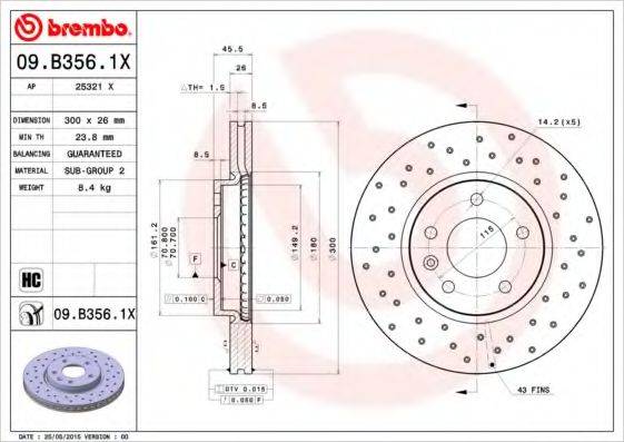 BREMBO 09B3561X гальмівний диск