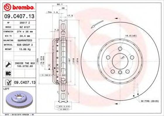 BREMBO 09C40713 гальмівний диск